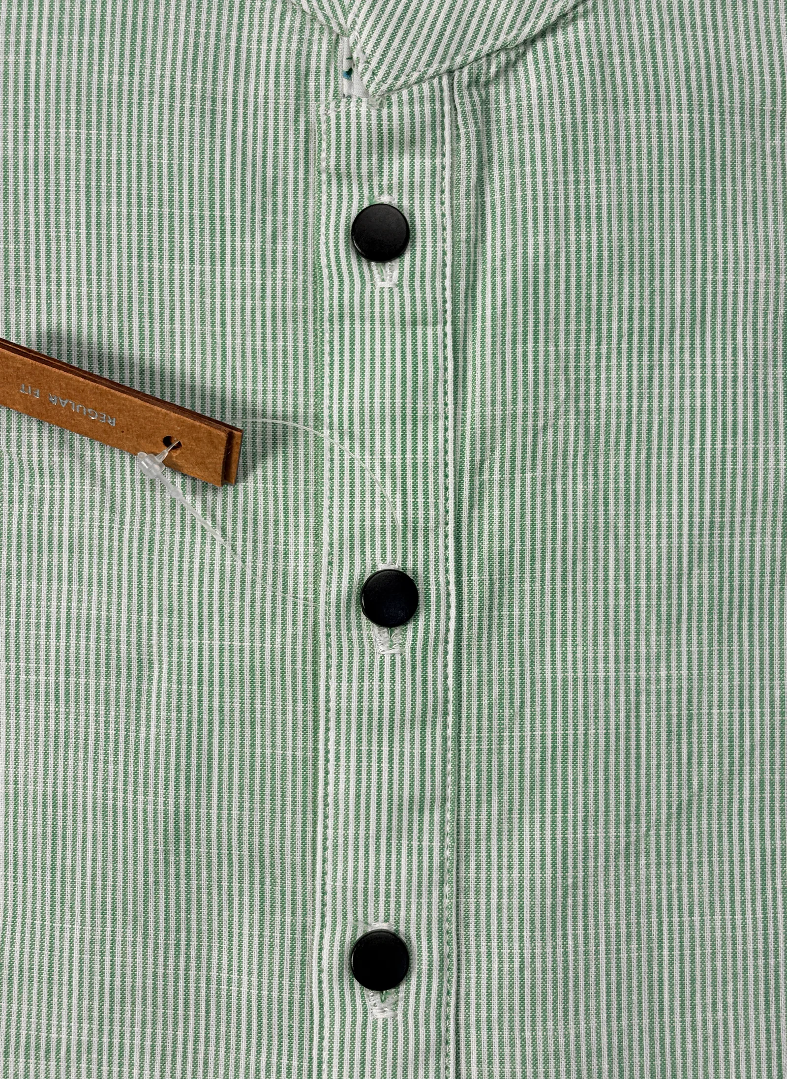 Mint striped Panjabi placket and button finishing detail
