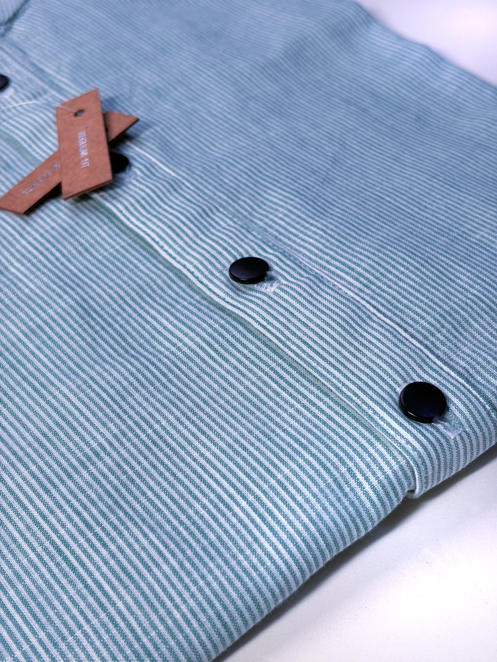 Mint striped Panjabi fabric and button finishing detail